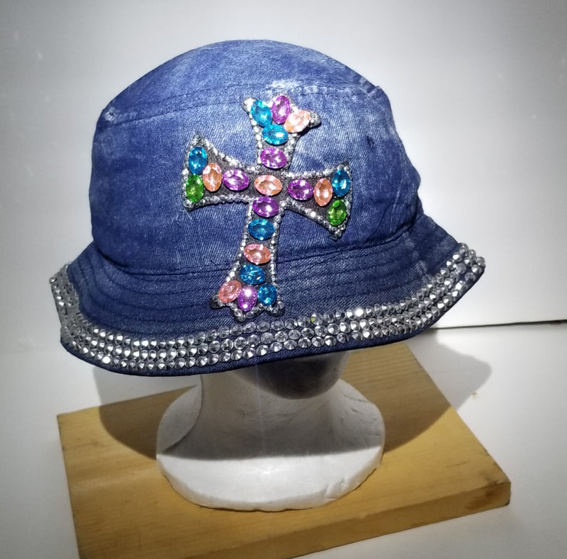 Fisherman Hat with Rhinestones Cross